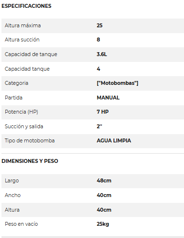 Motobomba Agua Limpia 2" Gasolina 6,5 HP POWERPRO GWP20