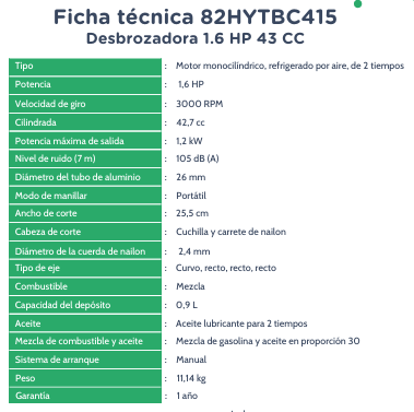 DESBROZADORA 1.6 HP 43cc